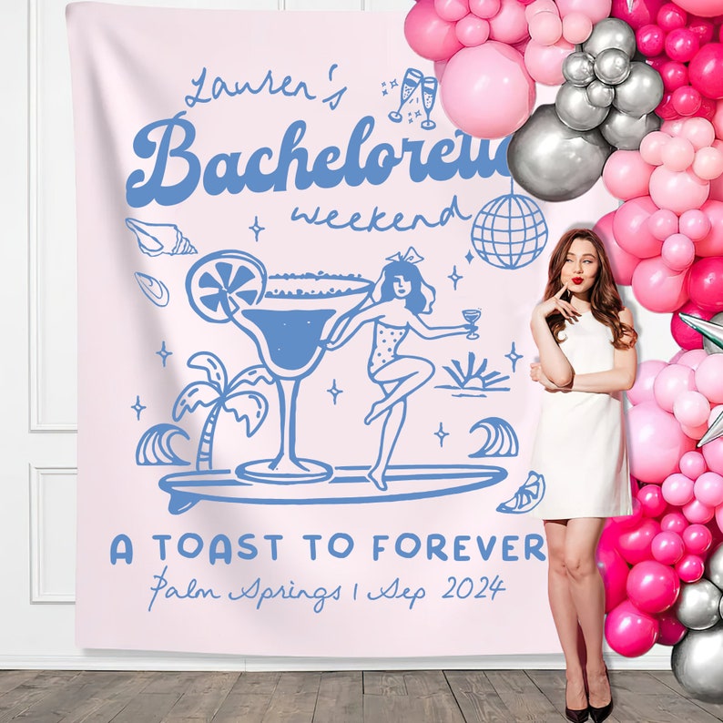 Bachelorette Party Decor, Coastal Bachelorette Weekend Backdrop, A Toast To Forever Bachelorette Party Banner, Beach Bachelorette Tapestry image 9