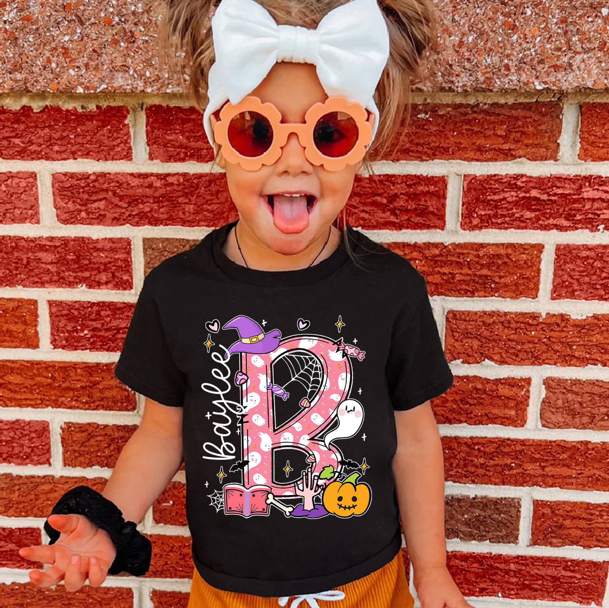 🎁Buy 2 FREE SHIPPING🎁Personalized Halloween Kids Shirt, Halloween Name Shirt, Custom Alphabet Kids Name Halloween Shirt, Girls Halloween Shirt, Halloween Toddler