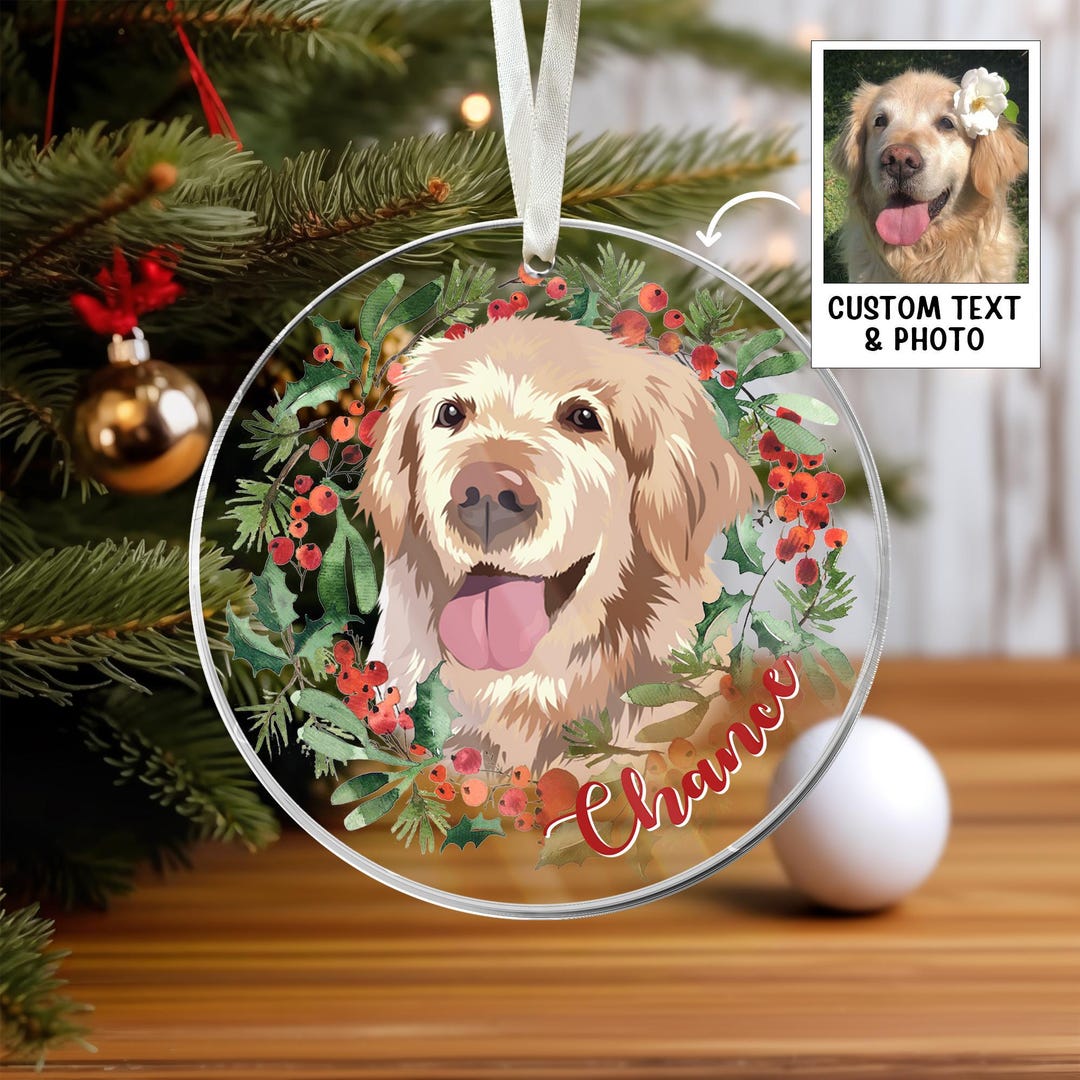 Personalized Dog Photo Christmas Ornament: Custom Pet Portrait - Etsy