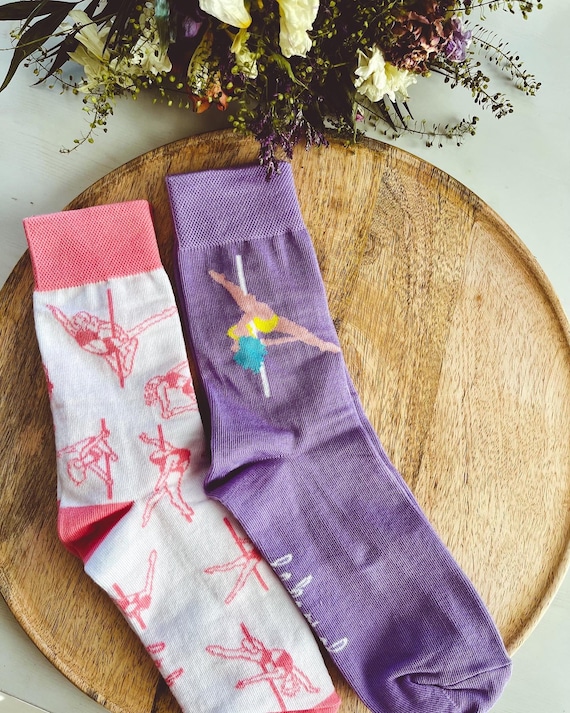 Pole Dance Socks 2 Pack - One Violet Pair, One Pink Pair Crew Socks, One Size