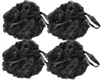 Bodylife Home Bath & Shower Body Pouf, Scrunchie, Scrubber Black 60g Four Pack