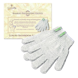 Bodylife Grey Carbonized Bamboo Exfoliating Shower Gloves With Hanging Strap