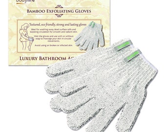 Bodylife Grey Carbonized Bamboo Exfoliating Shower Gloves With Hanging Strap