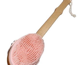 Bodylife Home Long Handle Silicone Back Scrubber Bath Shower Detachable Handle Pink