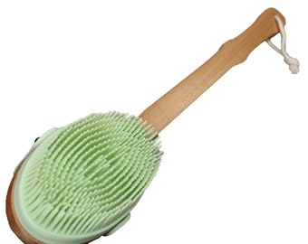 Bodylife Home Long Handle Silicone Back Scrubber Bath Shower Detachable Handle Green