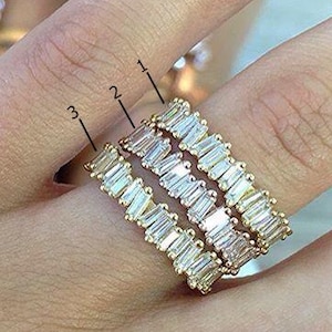 Full Eternity Stackable Band&#39;s, Baguette Cut Moissanite Diamond Wedding Band, Full Eternity Engagement Band, 925 Silver Unique Proposal Band
