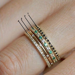 Green Emerald Full Eternity Band, Round Cut Moissanite Diamond Engagement Band, Flush Setting Minimalist Band, 925 Silver Black Diamond Band