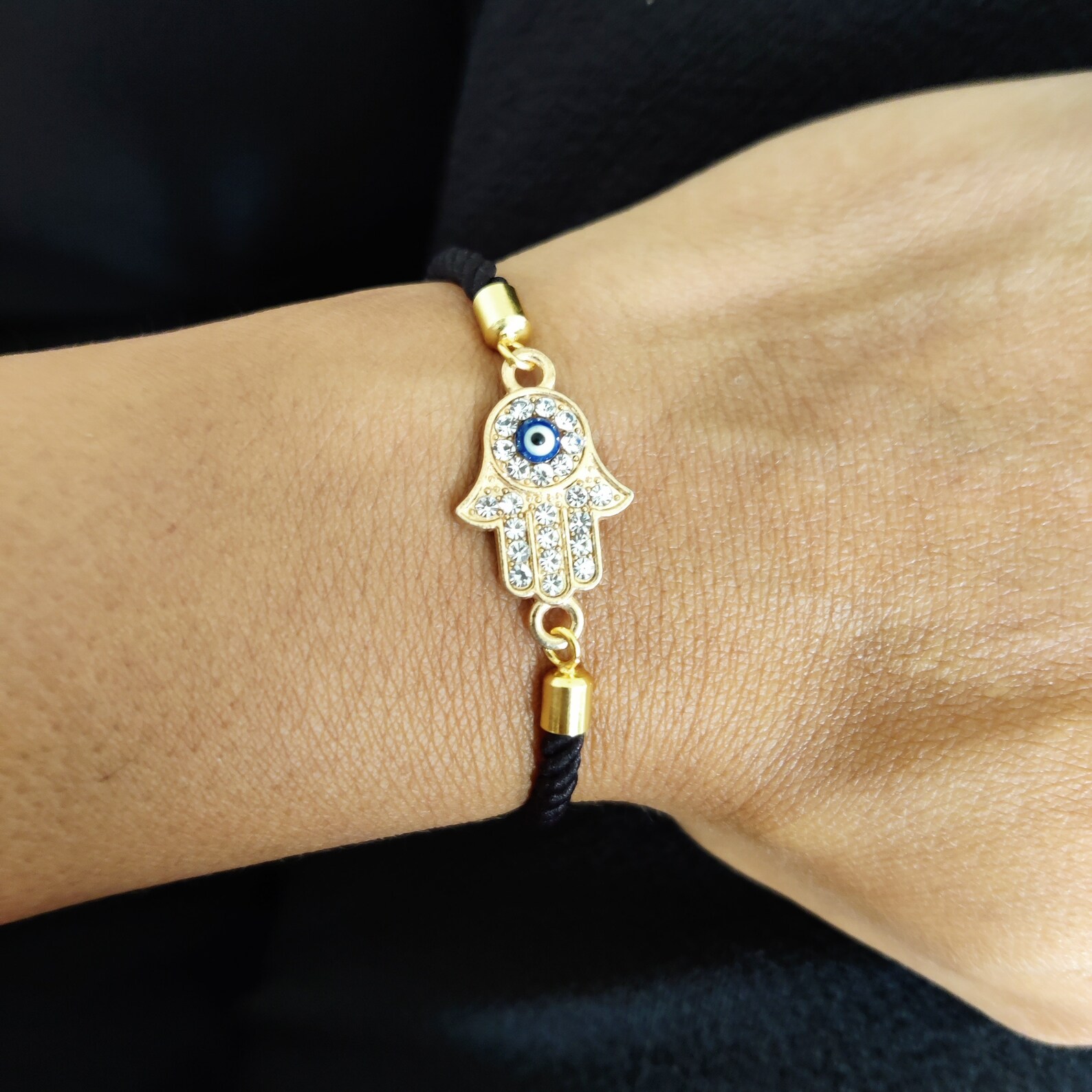 Handmade Evil Eye Rakhi, Evil Eye Bracelet, Adjustable Black String ...