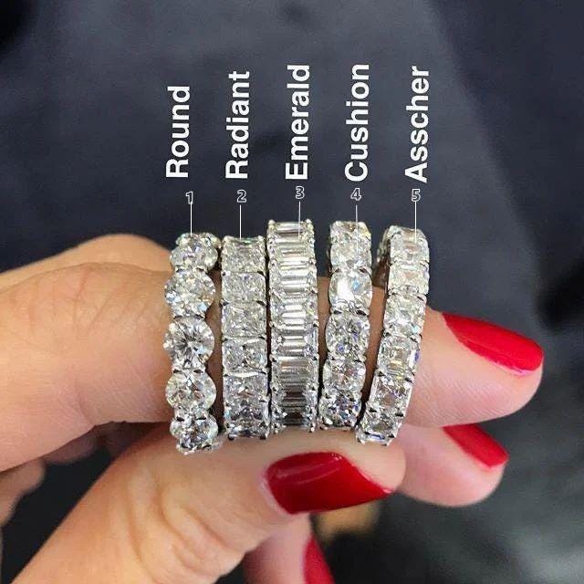 Full Eternity Moissanite Band, Round, Radiant, Emerald, Cushion, Asscher Cut Wedding Ring, 925 Silver Stackable Engagement Band For Women's
