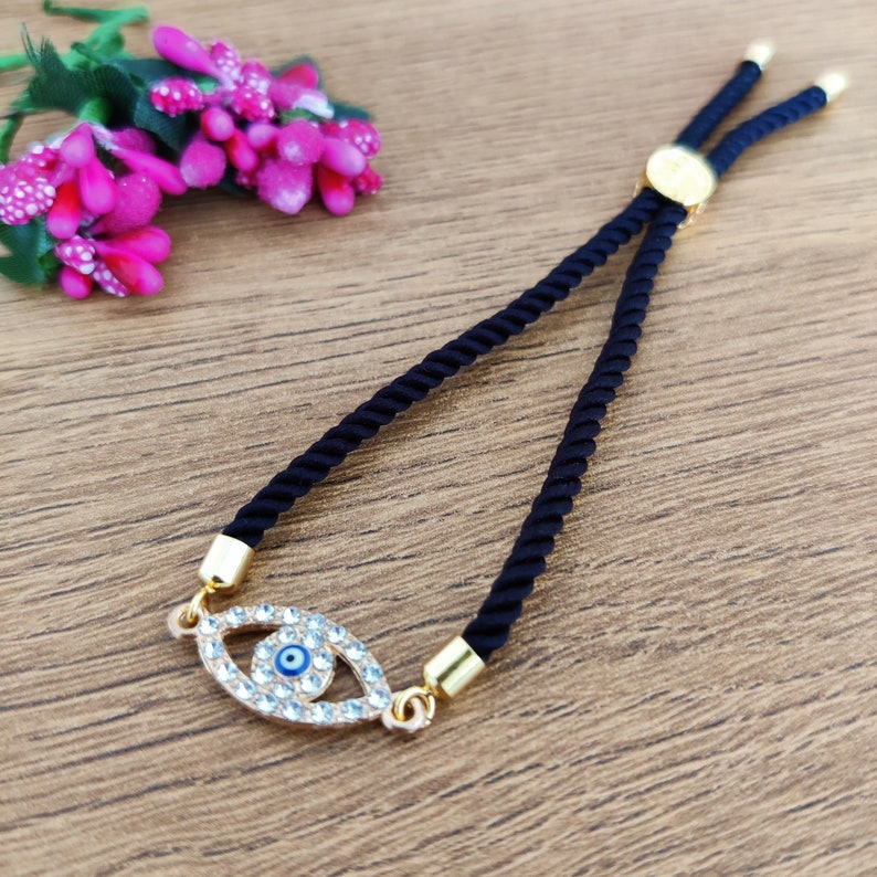 Handmade Evil Eye Rakhi, Evil Eye Bracelet, Adjustable Black String ...