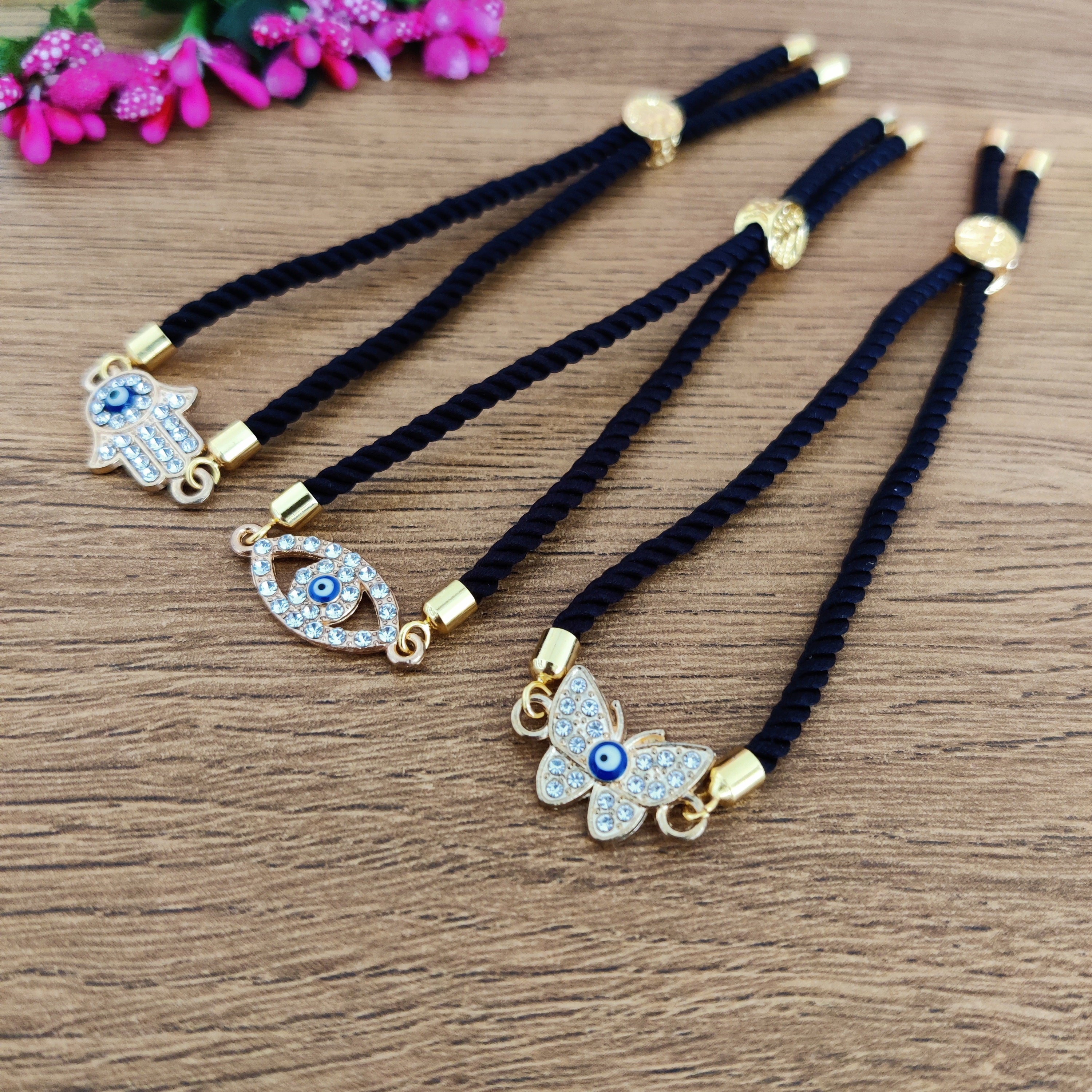 Handmade Evil Eye Rakhi, Evil Eye Bracelet, Adjustable Black String ...