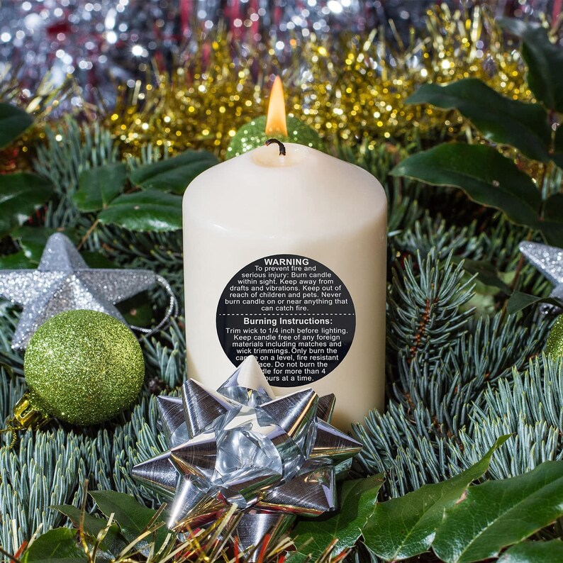 Candle Warning Labels 1.50 Inch Black Round 500 Stickers per Roll