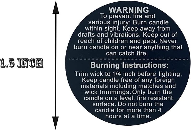Candle Warning Labels 1.50 Inch Black Round 500 Stickers per Roll