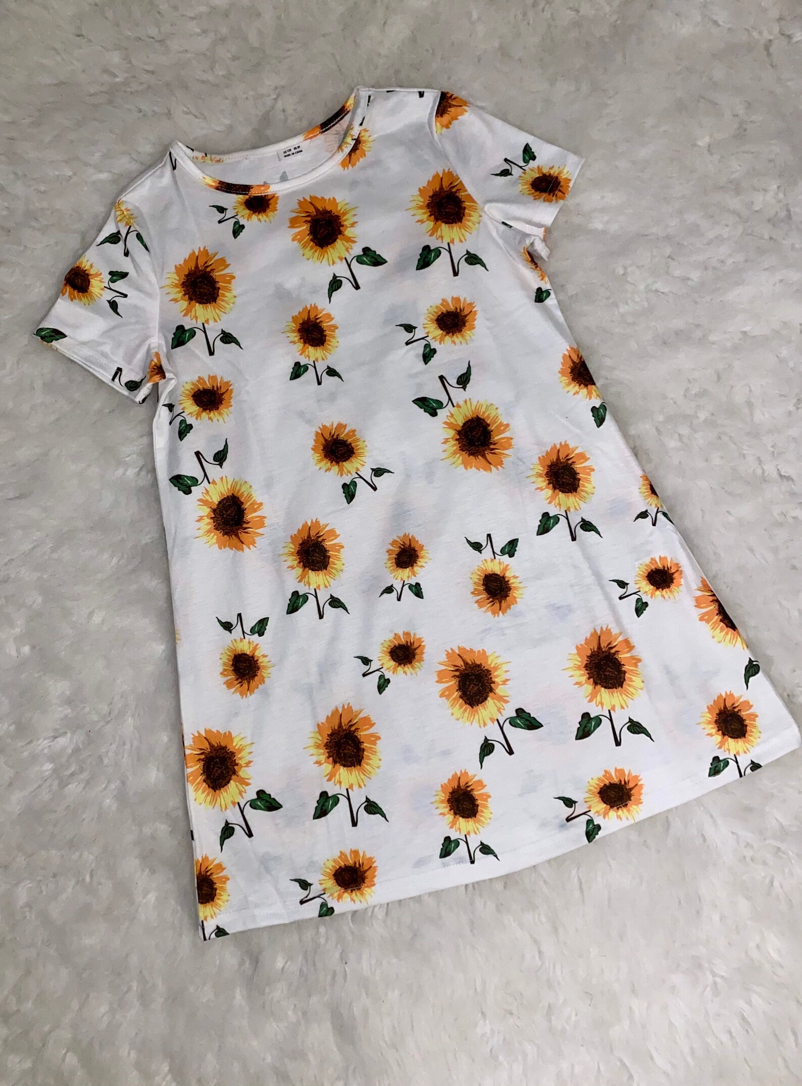 Sunflower Tshirt Dress Girls Dress Round Neck Floral Etsy