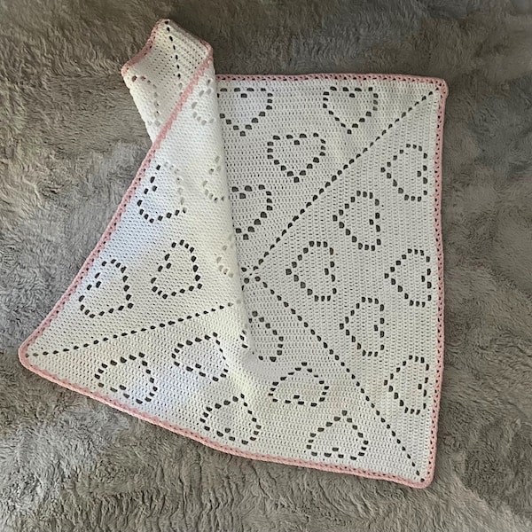 Baby Blanket Crochet Pattern / Baby Blanket Filet Crochet Pattern with PHOTO TUTORIAL / Bambino Hearts Baby Blanket Crochet Pattern