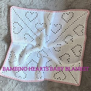 Easy Crochet Baby Blanket Pattern Modern Filet White Afghan: Bambino Hearts (PDF Pattern PhotoTutorial) image 6