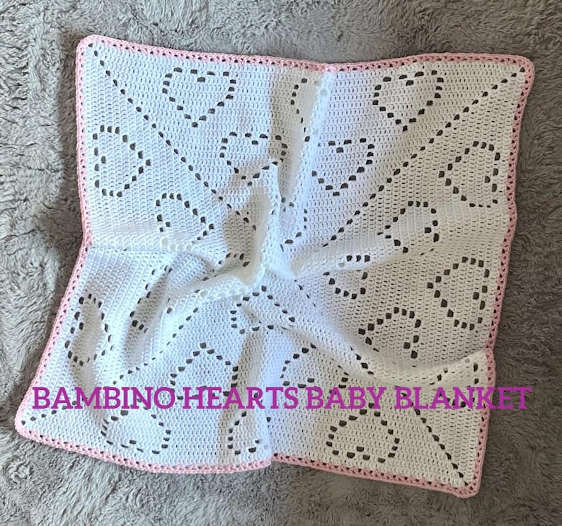 Easy Crochet Baby Blanket Pattern Modern Filet White Afghan: Bambino Hearts (PDF Pattern PhotoTutorial) image 6