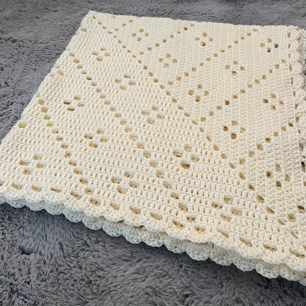 Baby Blanket Crochet Pattern / Easy Square Blanket Crochet Pattern / My Way Baby Blanket with a border Pattern / Filet Crochet Pattern