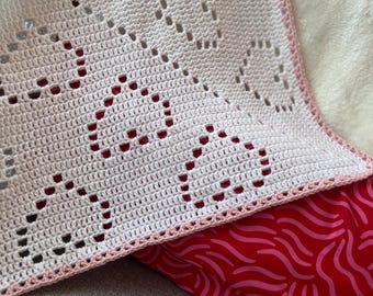Easy Crochet Baby Blanket Pattern Modern Filet Sofa Afghan: Bambino Hearts (PDF Pattern PhotoTutorial)