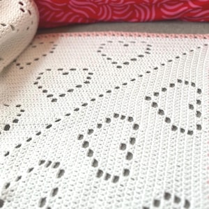 Easy Crochet Baby Blanket Pattern Modern Filet White Afghan: Bambino Hearts (PDF Pattern PhotoTutorial) image 4