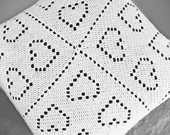 Easy Crochet Baby Blanket Pattern Modern Filet White Afghan: Bambino Hearts (PDF Pattern PhotoTutorial)