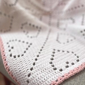 Easy Crochet Baby Blanket Pattern Modern Filet White Afghan: Bambino Hearts (PDF Pattern PhotoTutorial) image 5