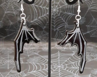 Orecchini a forma di ali di drago in resina fatti a mano, gioielli da demone gotico, ganci in argento 925