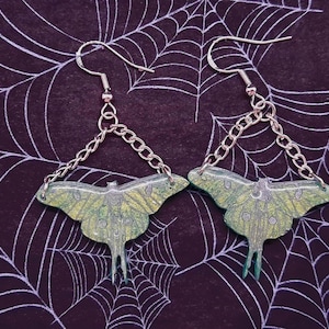 Luna Moth Dangle Earrings, Green Luna Moth Earrings, Resin Luna Moth Earrings, Moth Earrings