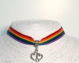 Verbundene Herzen Stolz Regenbogen Ribbon Choker