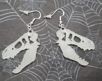 T-Rex Skull Dangle Earrings Glow in the dark