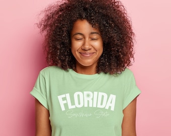 Florida Tee, Sunshine State, USA State Shirt, Travel Merch, Cute Vacation Tee, Graphic Tee, Cotton Tee, Gift, Fun in Sun, MTE Design Shop