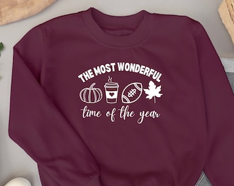 Sudadera de cuello redondo de otoño: Temporada espeluznante, fútbol y café