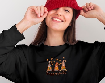 Bluza z motywem krasnala z okazji Święta Dziękczynienia: Wesoła jesień, okrągły dekolt