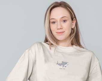 Bite Me Crewneck, Funny Shark Tee, Cute Shark Sweatshirt, Punny Tee, Marine Biology, Great White, Shark Crewneck, Ocean Lover, Shark Gift