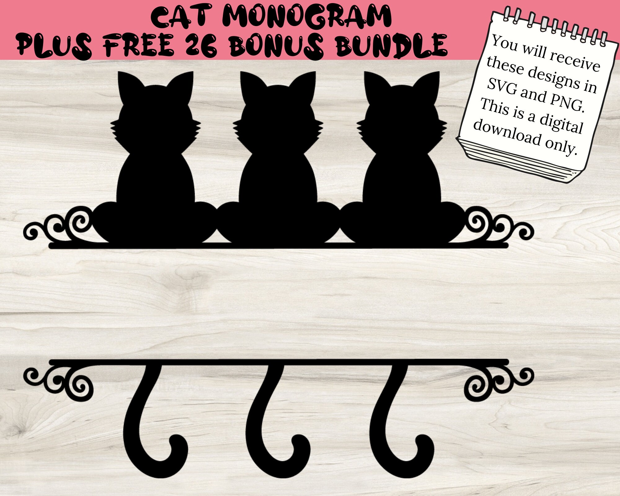Cat Svg Cat Monogram Svg Monogram Svg Cat Clipart Kitten Etsy UK
