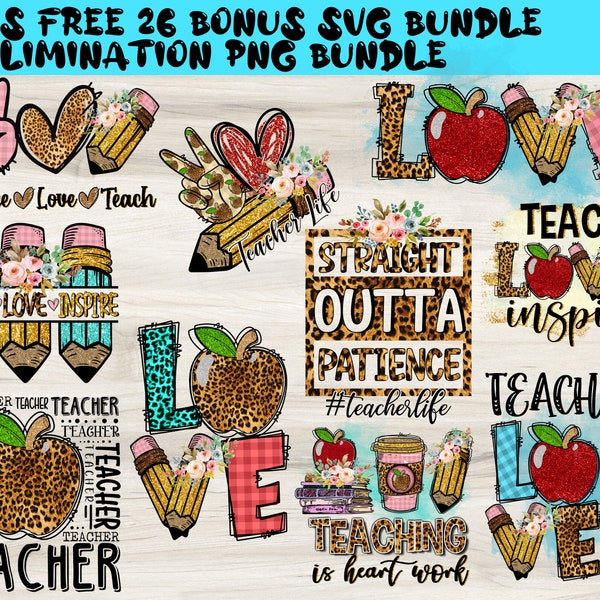 teacher gift, pencil, apple, leopard print, teacher shirt, teacher, teach love inspire, teacher sublimation, teacher clipart, teaching png