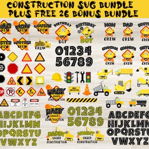 135 Construction svg, construction birthday svg, alphabet svg, construction party, truck svg, birthday svg, excavator svg, tractor svg