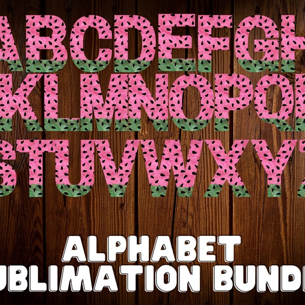 Watermelon alphabet png, Sublimation Letters, Uppercase Alphabet Set, sublimation bundle, Alphabet Doodle Sublimation, font png