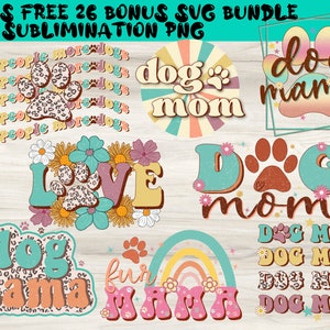 Retro boho dog mom sublimation, sublimation bundle, vintage, leopard print, paw print, dog mom png, fur mama image 1