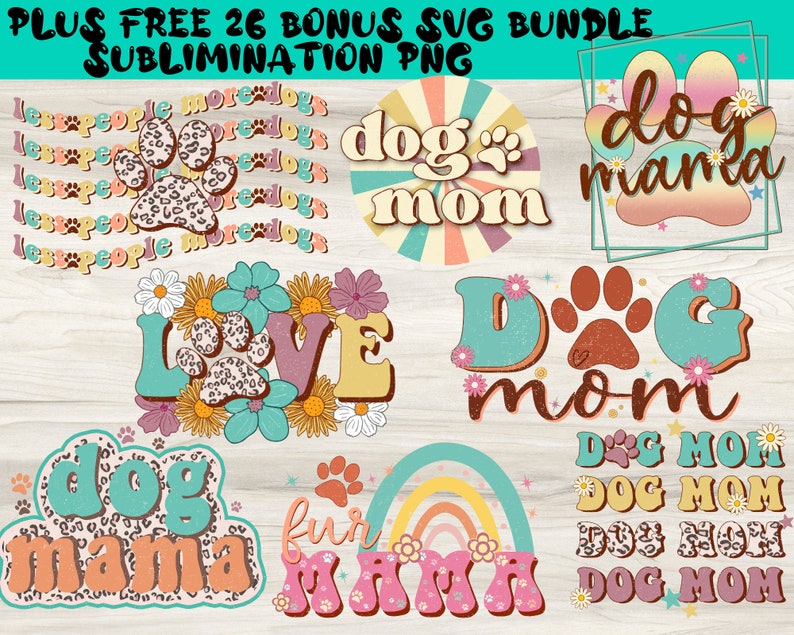 Retro boho dog mom sublimation, sublimation bundle, vintage, leopard print, paw print, dog mom png, fur mama image 1