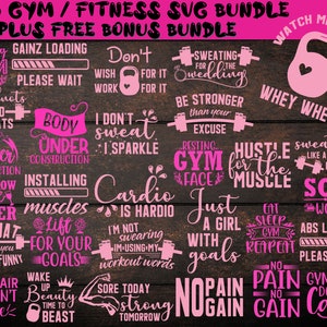 105 GYM SVG BUNDLE, workout svg, cardio svg, squat svg, sport svg, exercise svg, yoga svg, workout clip art, hustle svg, weight lifting svg