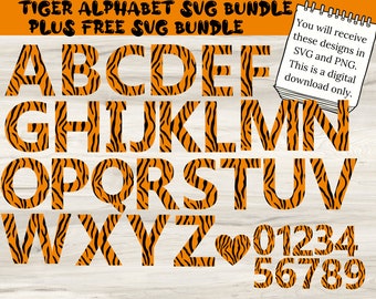 Font svg, tiger print alphabet svg, tiger print numbers, animal print alphabet, tiger print alphabet svg,