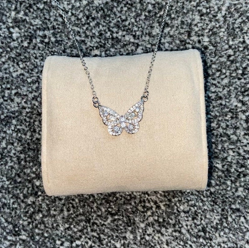Rose GoldSilver Crystal Butterfly Pendant Necklace