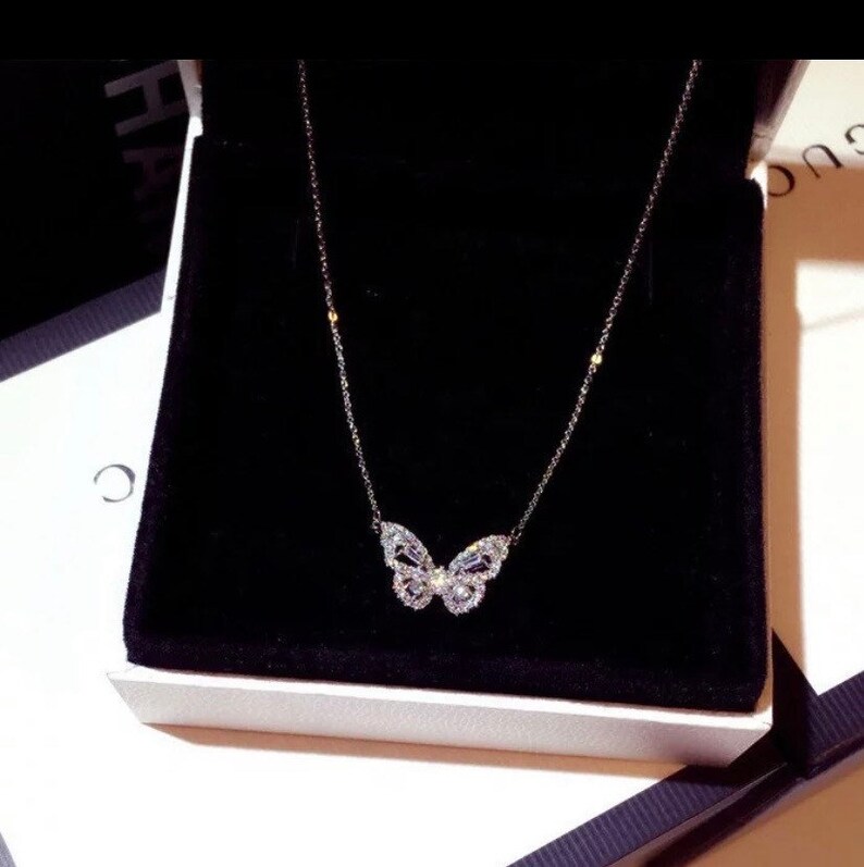Rose GoldSilver Crystal Butterfly Pendant Necklace