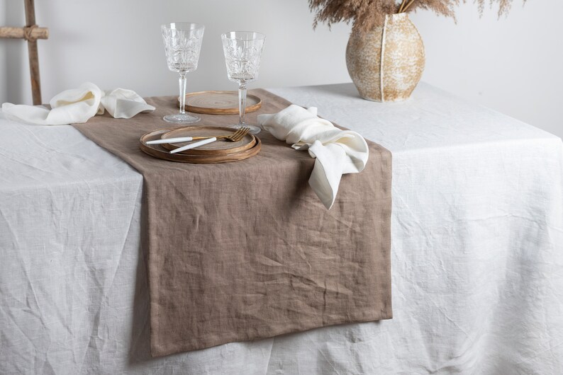 Linen Table Runner in Sand Color Stonewashed Linen Table Etsy