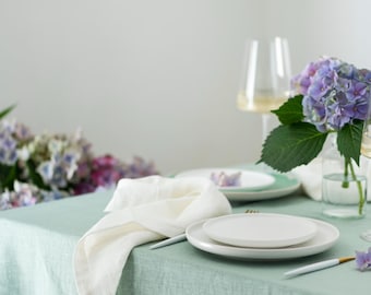 LYAFS 10 stuks rechthoekig tafelkleed, 60 x 102 inch groen tafelkleed polyester tafelkleed voor rechthoekige tafels, vlekbestendig, wasbare stoffen tafelkleden voor bruiloft, feest, restaurant