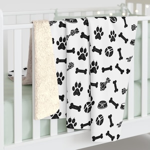 Cozy Dog Blanket, Sherpa Pet Blanket, Paw Bones Toy Print Blanket, Dog Lover Gift, Blanket for Puppy, Throw Blanket for Dog, Gotcha Day image 4