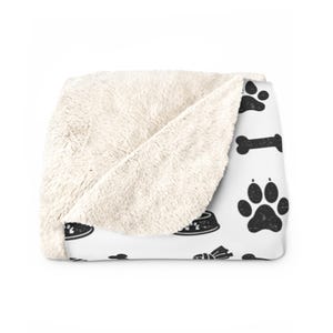 Cozy Dog Blanket, Sherpa Pet Blanket, Paw Bones Toy Print Blanket, Dog Lover Gift, Blanket for Puppy, Throw Blanket for Dog, Gotcha Day image 3