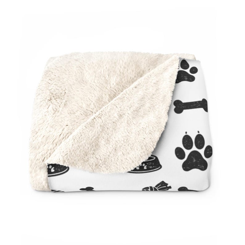 Cozy Dog Blanket, Sherpa Pet Blanket, Paw Bones Toy Print Blanket, Dog Lover Gift, Blanket for Puppy, Throw Blanket for Dog, Gotcha Day image 3
