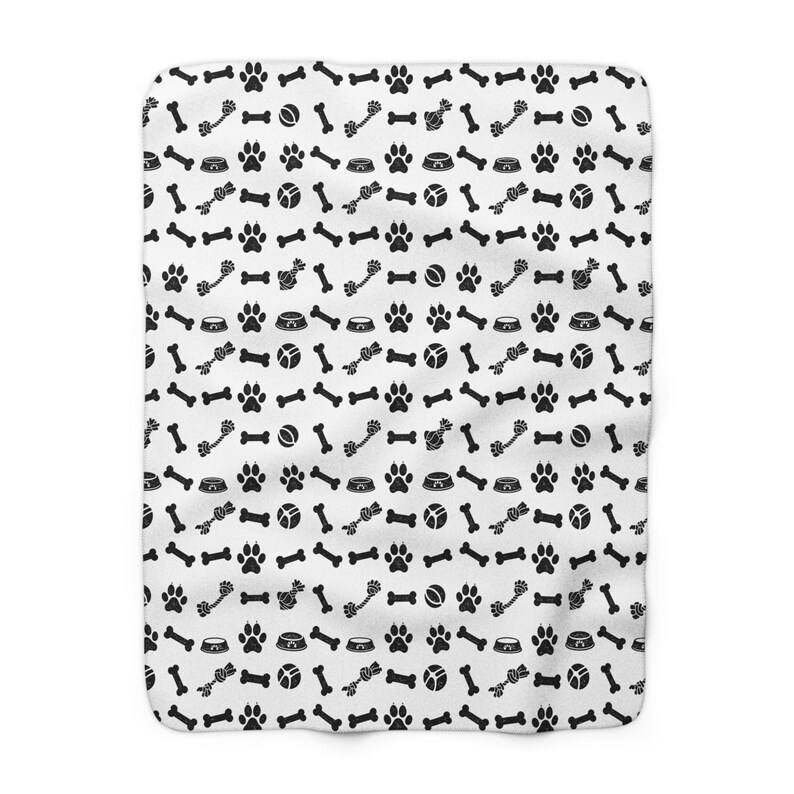 Cozy Dog Blanket, Sherpa Pet Blanket, Paw Bones Toy Print Blanket, Dog Lover Gift, Blanket for Puppy, Throw Blanket for Dog, Gotcha Day image 2